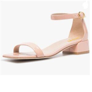 XYD Light Pink Open Toe Low Heel Block Sandals Buckled Ankle Strap Shoes